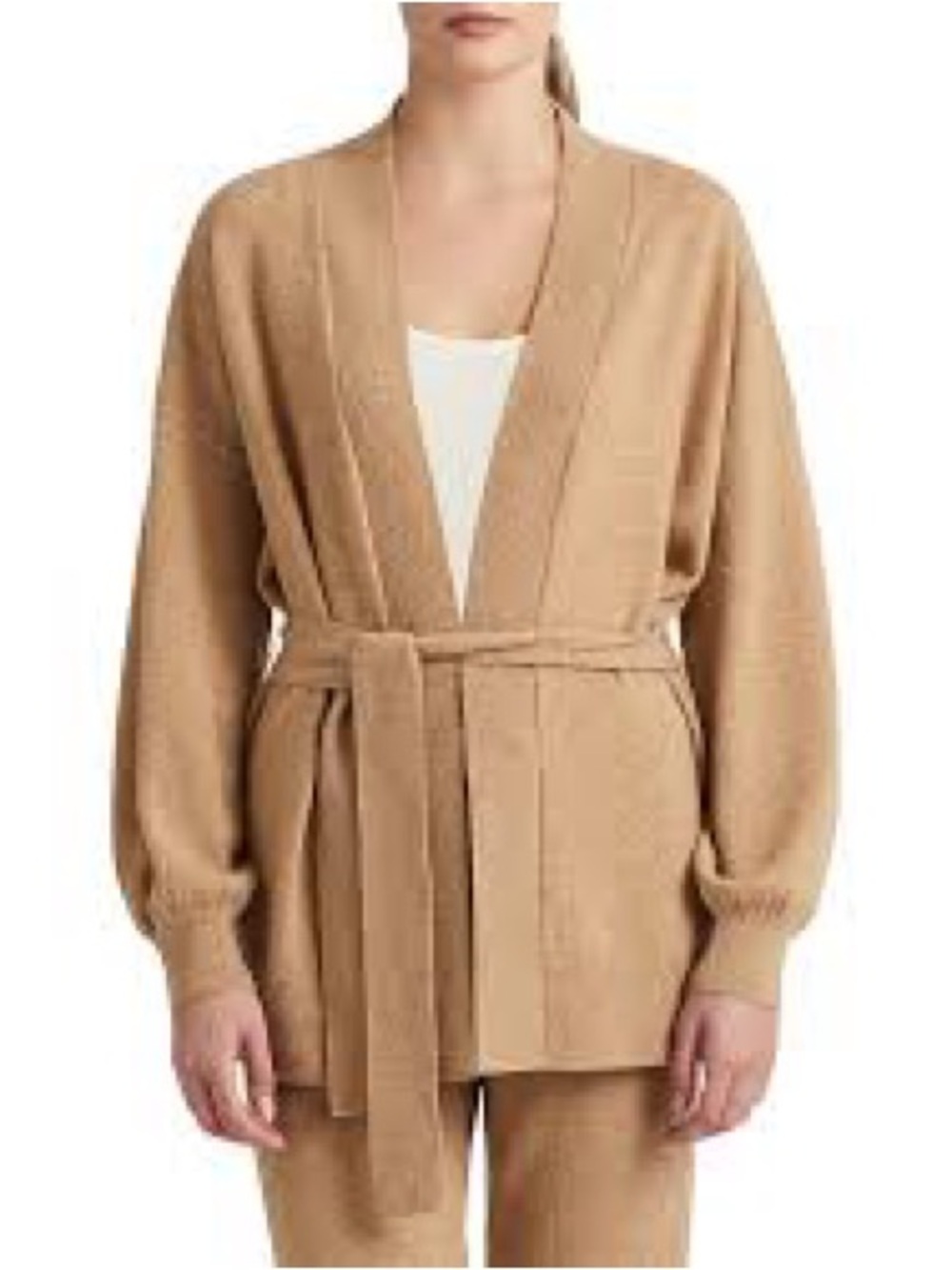 Ralph Lauren Camel Tie-Waist Open Cardigan